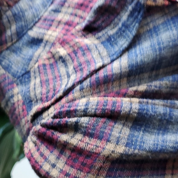 Maison 123 Plaid Burgundy Blue Ruffle Wool Blend Blouse Size Medium - Picture 4 of 15